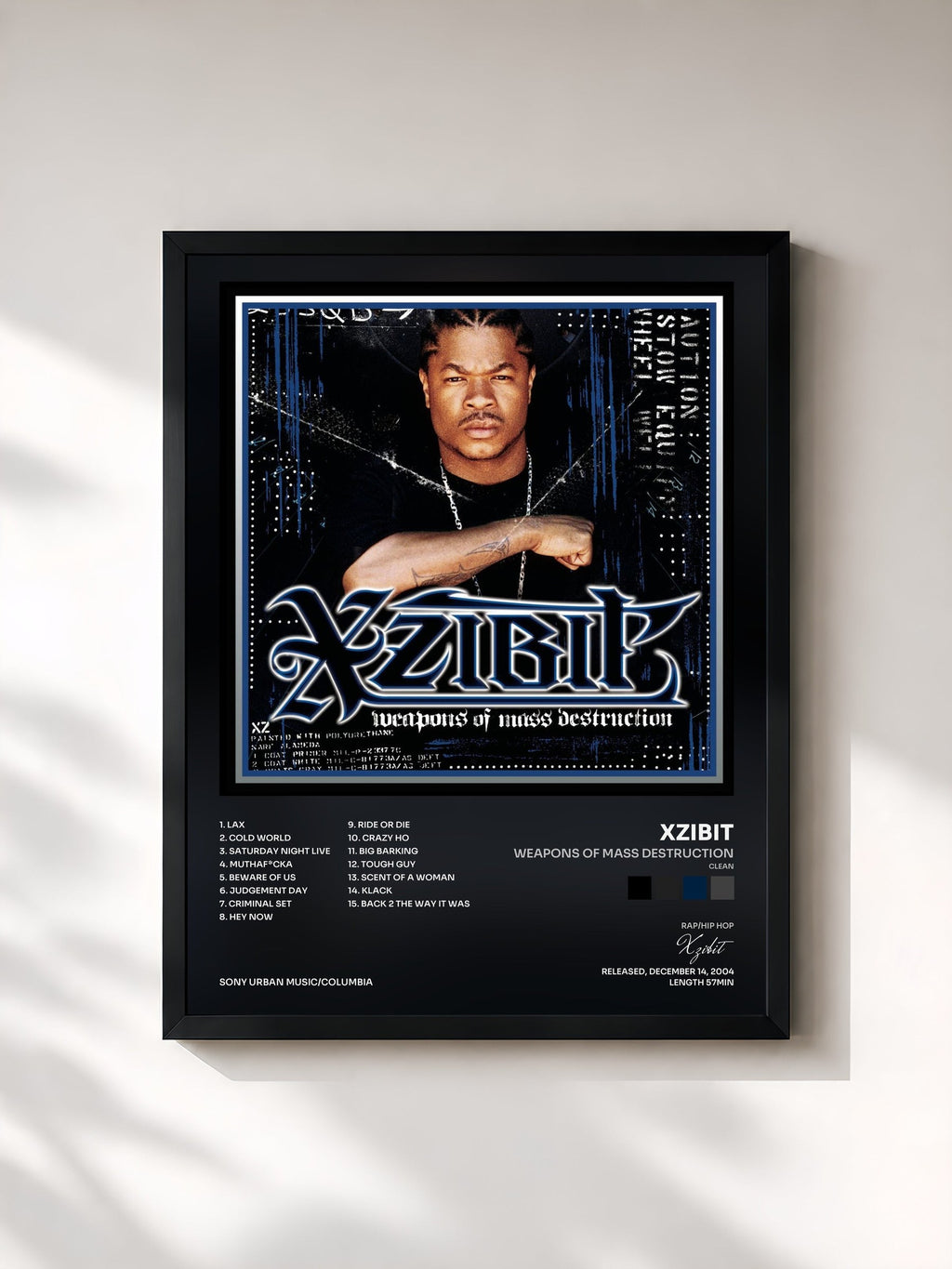 #noir Tableau de l'album Weapons of Mass Destruction (Clean) de Xzibit, cadre noir, imprimé et encadré en France
