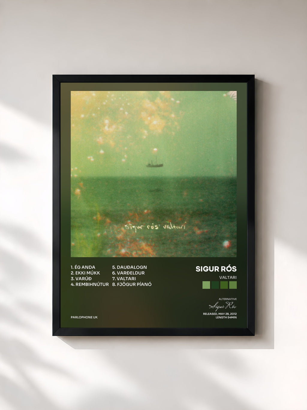 #noir Valtari by Sigur Rós as a framed art print, black frame, printed and framed in France
