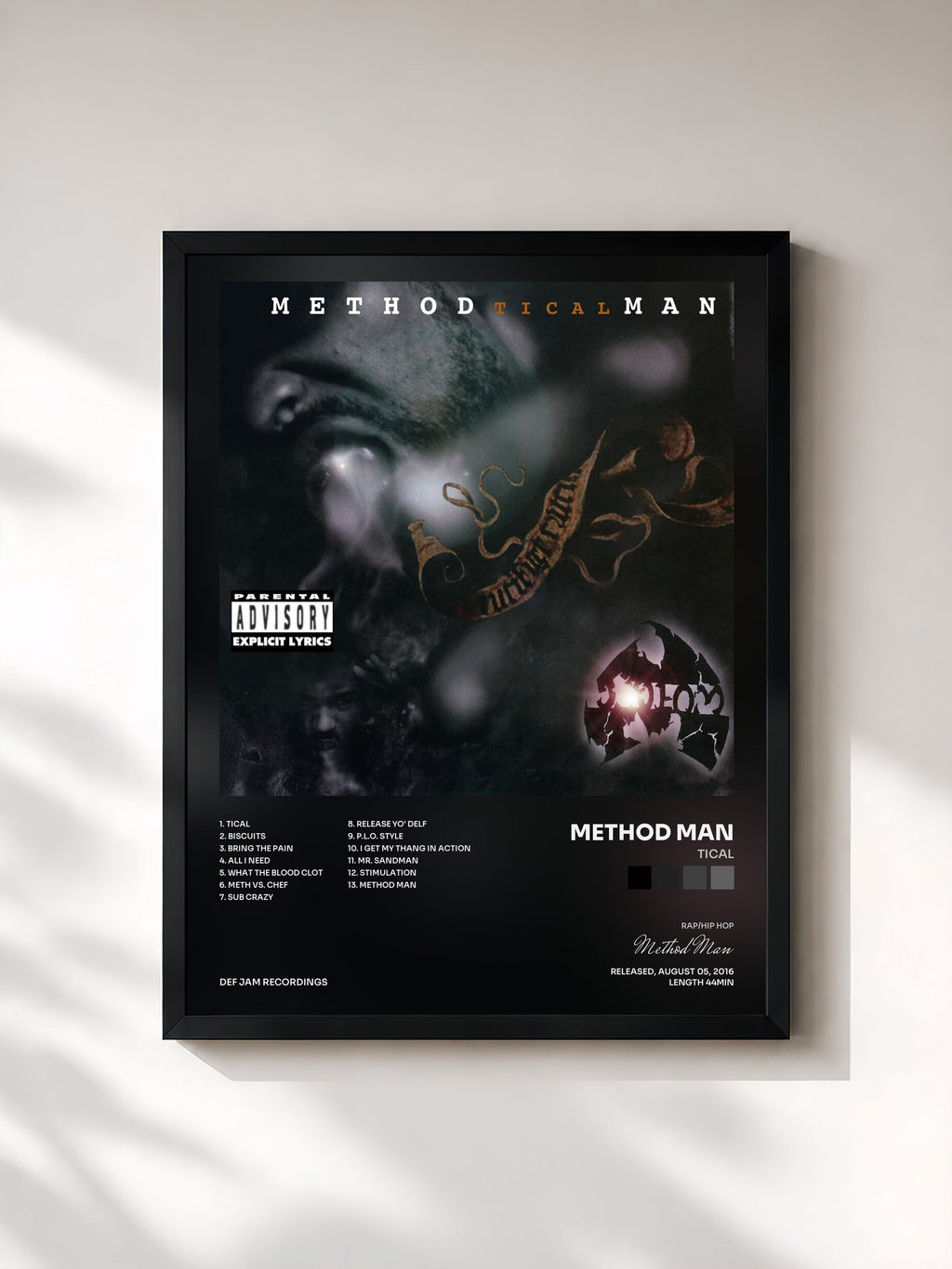 #noir Tableau de l'album Tical de Method Man, cadre noir, imprimé et encadré en France