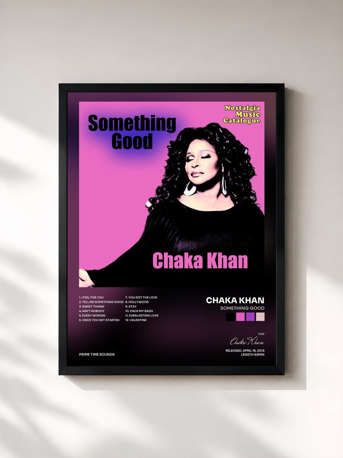 #noir Tableau de l'album Something Good de Chaka Khan, cadre noir, imprimé et encadré en France