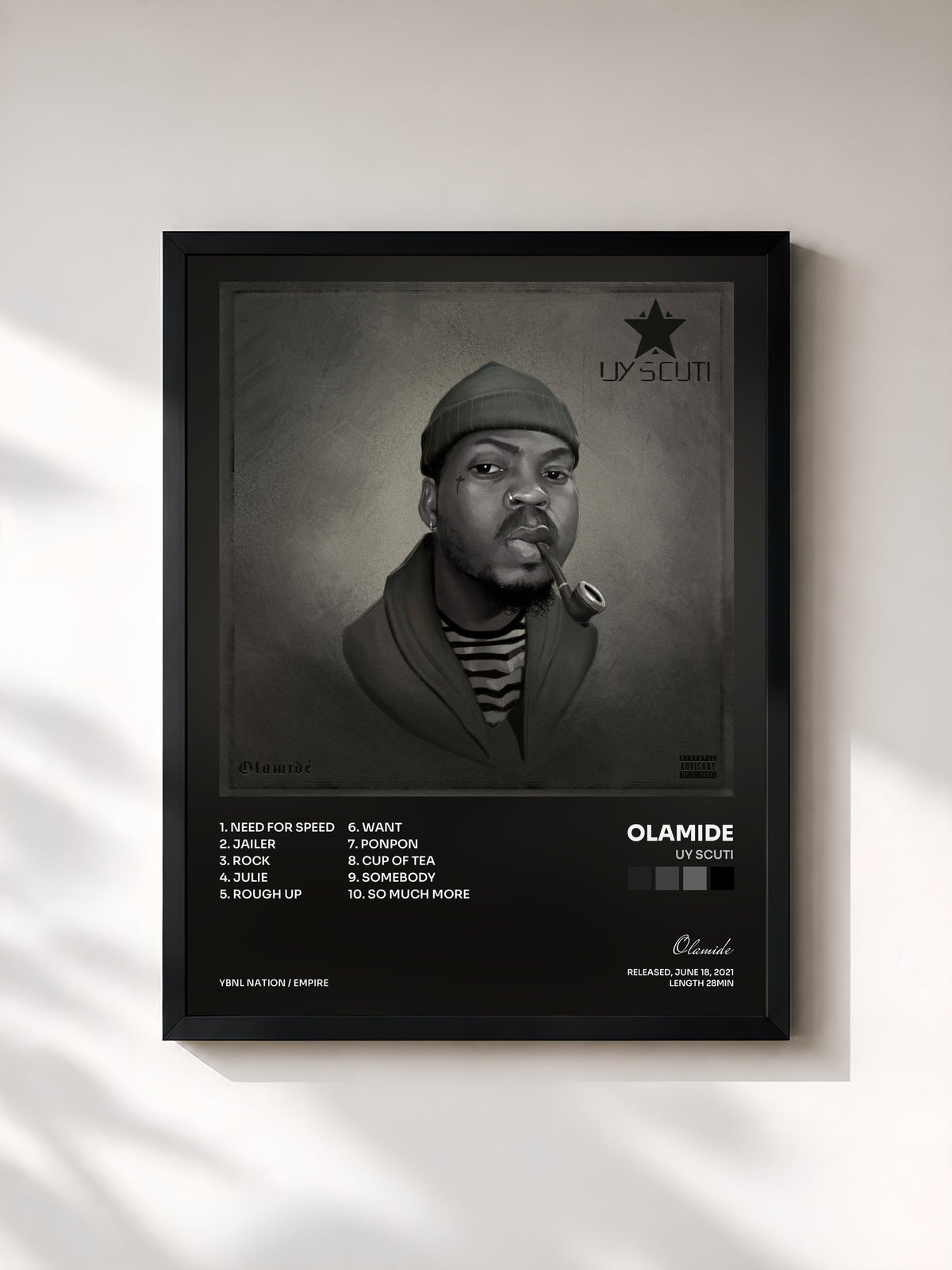 #noir Tableau de l'album UY Scuti de Olamide, cadre noir, imprimé et encadré en France
