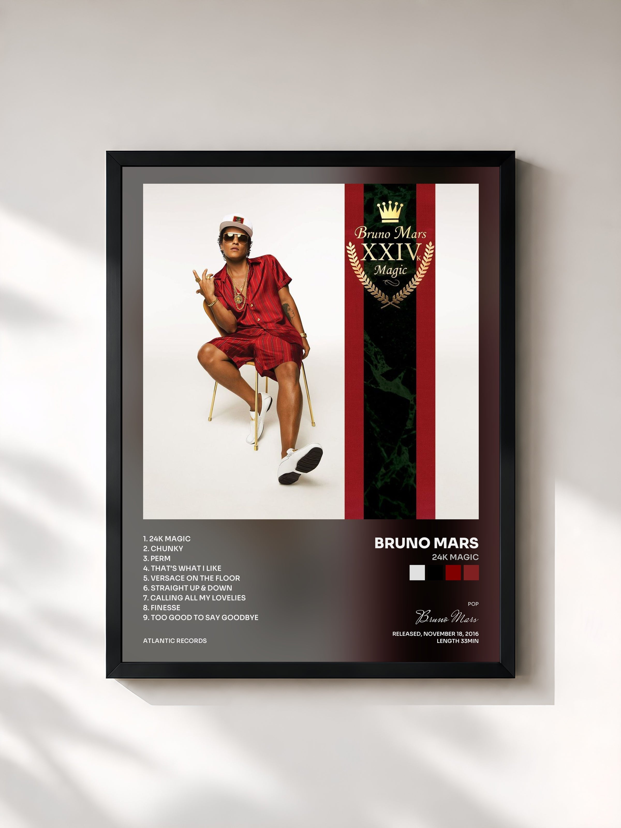#noir 24K Magic di Bruno Mars in stampa incorniciata, cornice nera, stampata e incorniciata in Francia
