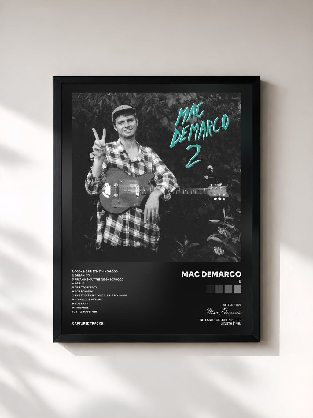 #noir Tableau de l'album 2 de Mac Demarco, cadre noir, imprimé et encadré en France