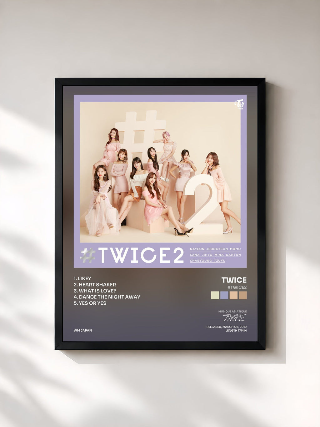 #noir Tableau de l'album #TWICE2 de TWICE, cadre noir, imprimé et encadré en France