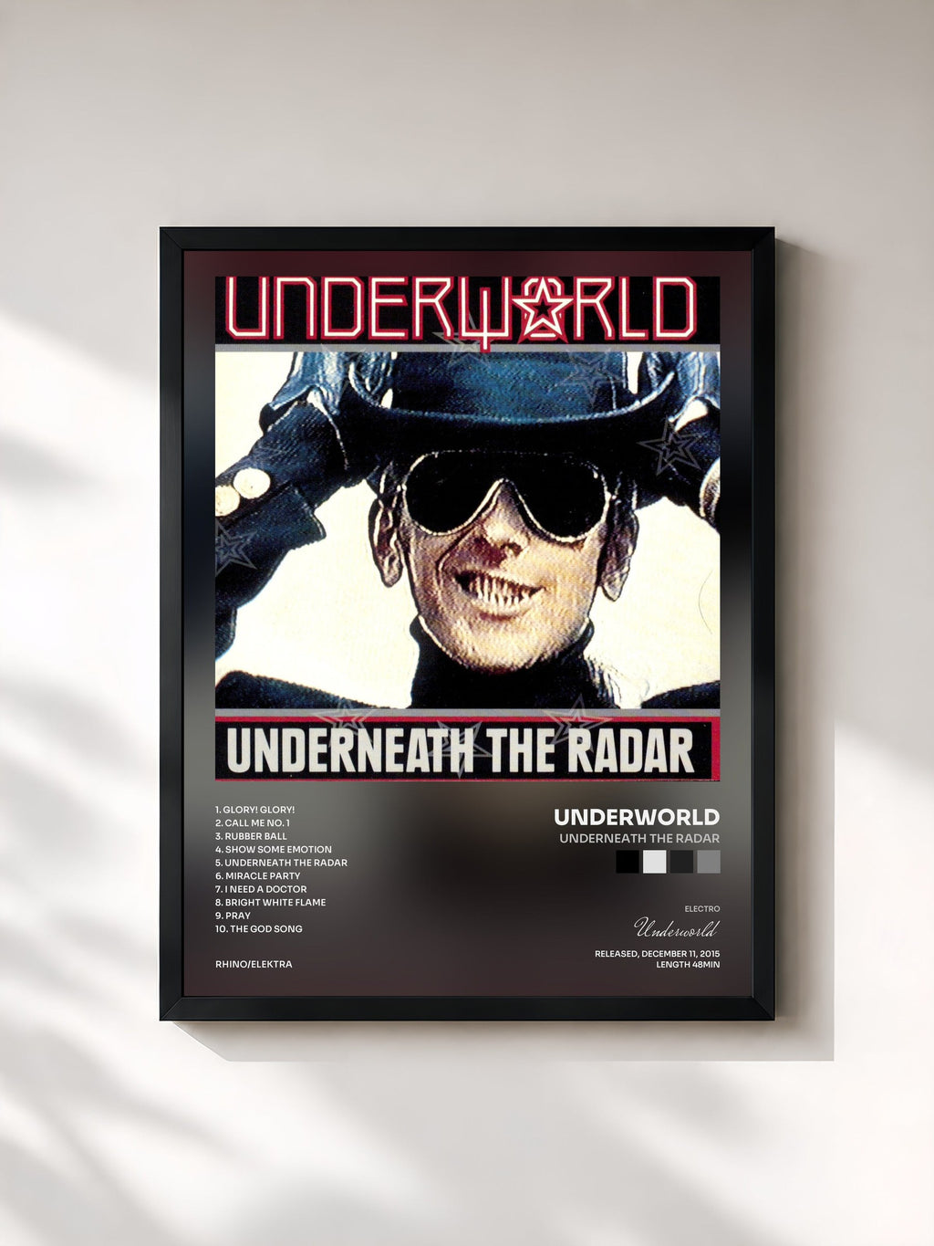 #noir Underneath The Radar de Underworld en lámina enmarcada, marco negro, impresa y enmarcada en Francia
