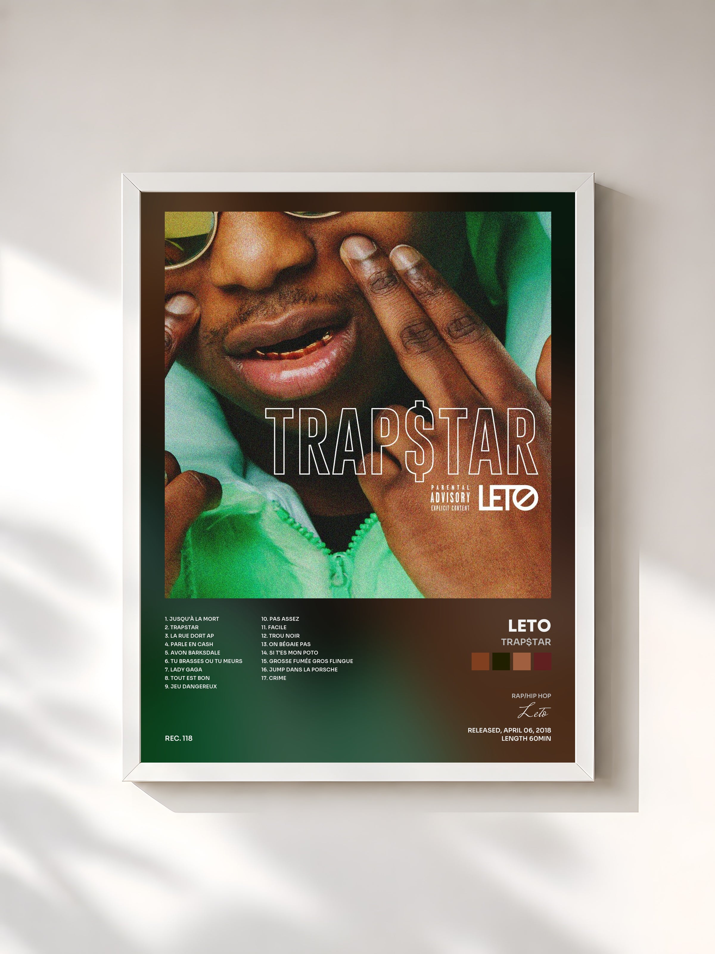 #blanc TRAP$TAR by Leto as a framed art print, white frame, printed and framed in France