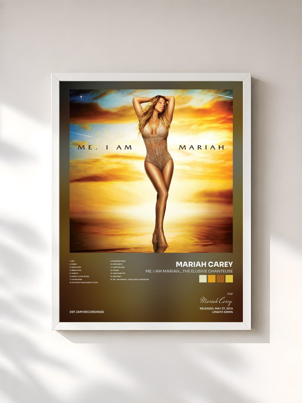 #blanc Tableau de l'album Me. I Am Mariah…The Elusive Chanteuse de Mariah Carey, cadre blanc, imprimé et encadré en France