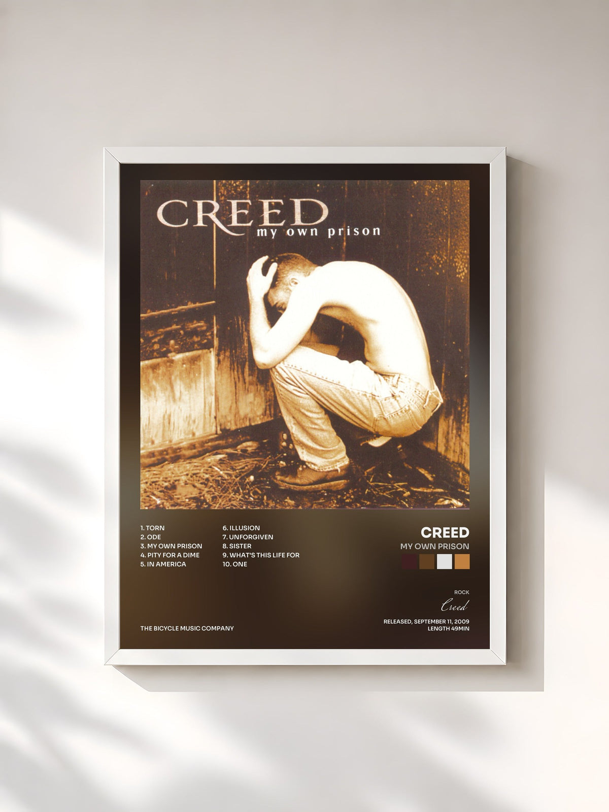 #blanc Tableau de l'album My Own Prison de Creed, cadre blanc, imprimé et encadré en France