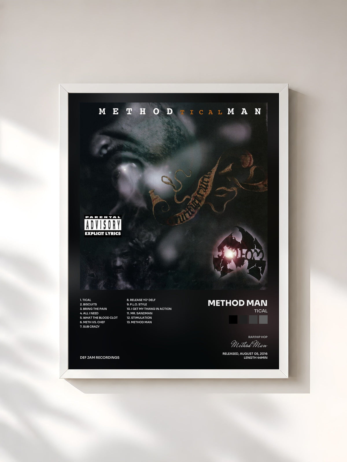 #blanc Tableau de l'album Tical de Method Man, cadre blanc, imprimé et encadré en France