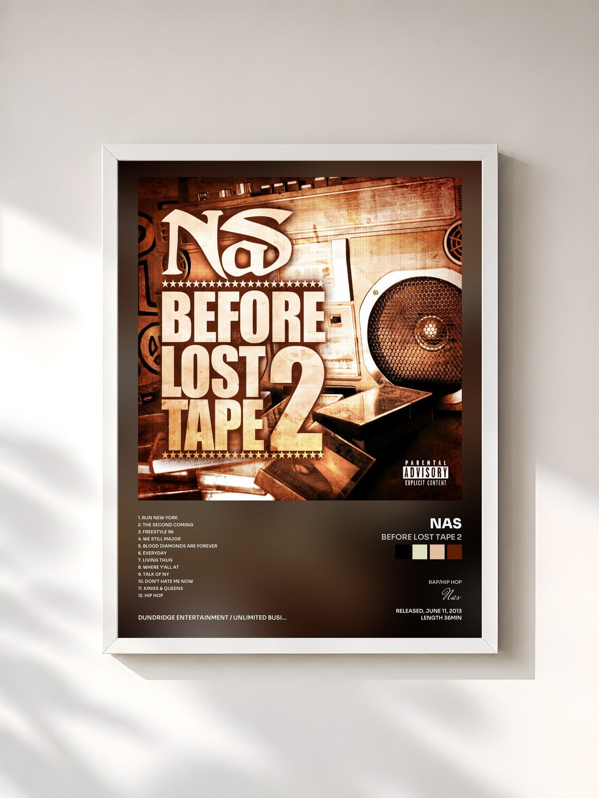 #blanc Tableau de l'album Before Lost Tape 2 de Nas, cadre blanc, imprimé et encadré en France