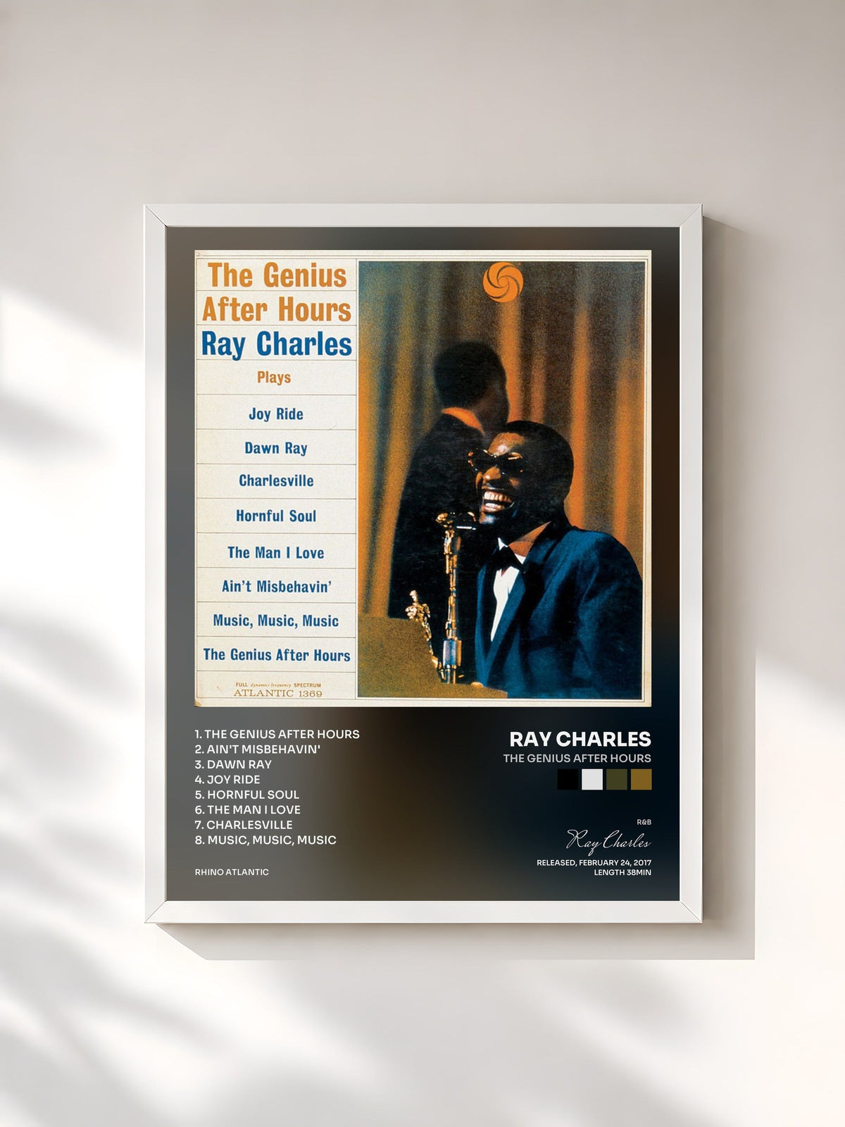 #blanc Tableau de l'album The Genius After Hours de Ray Charles, cadre blanc, imprimé et encadré en France