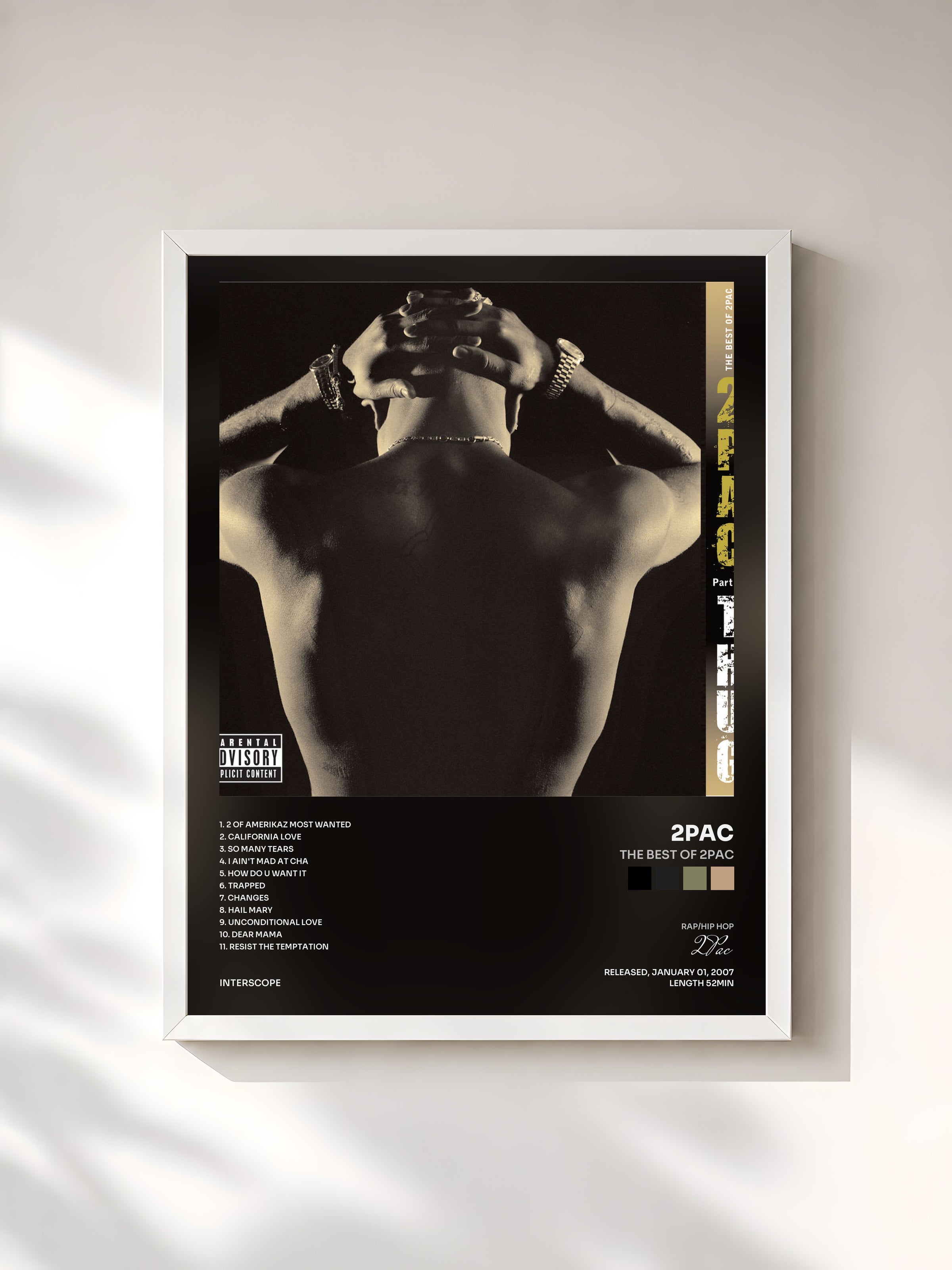 #blanc Tableau de l'album The Best of 2Pac de 2Pac, cadre blanc, imprimé et encadré en France