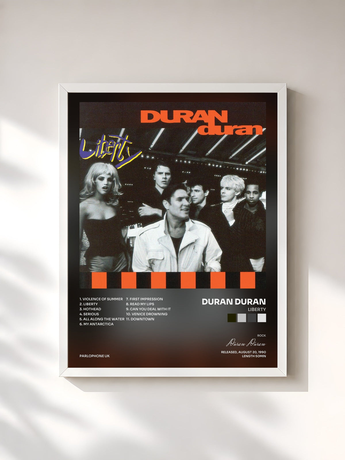 #blanc Tableau de l'album Liberty de Duran Duran, cadre blanc, imprimé et encadré en France