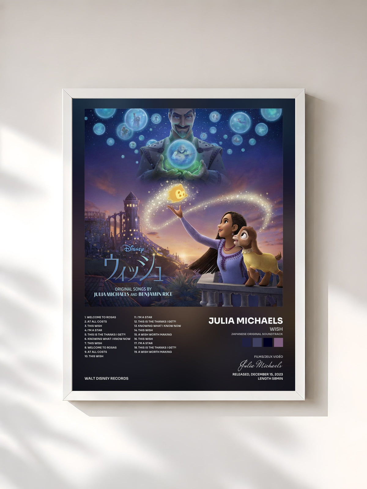 #blanc Tableau de l'album Wish (Japanese Original Soundtrack) de Julia Michaels, cadre blanc, imprimé et encadré en France