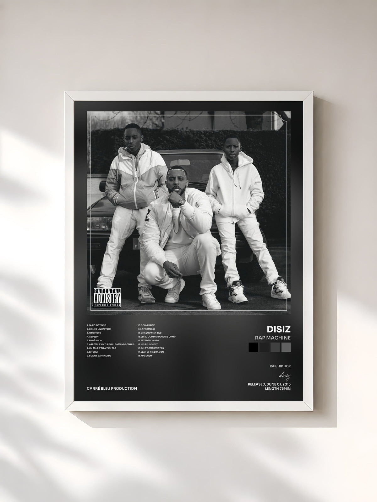 #blanc Tableau de l'album Rap Machine de disiz, cadre blanc, imprimé et encadré en France