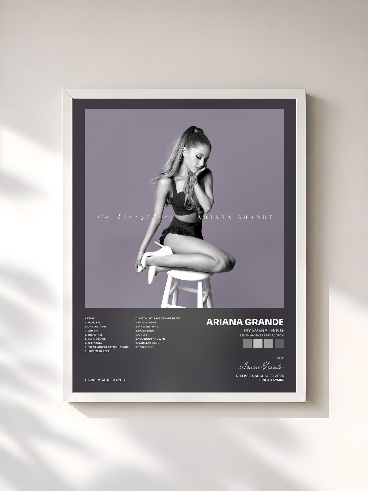 #blanc Tableau de l'album My Everything (Tenth Anniversary Edition) de Ariana Grande, cadre blanc, imprimé et encadré en France