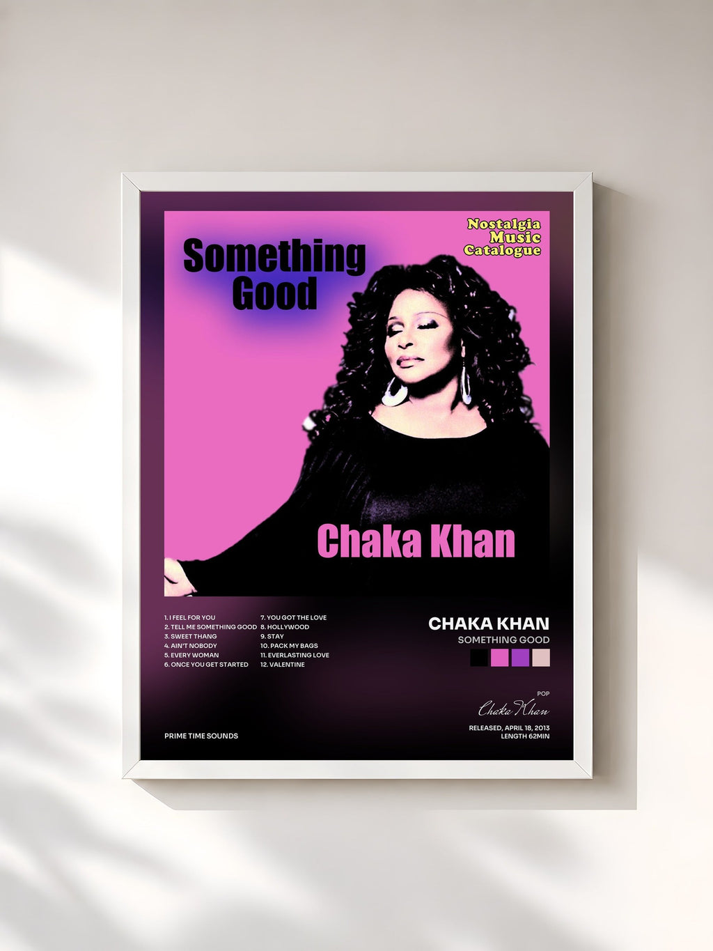 #blanc Tableau de l'album Something Good de Chaka Khan, cadre blanc, imprimé et encadré en France