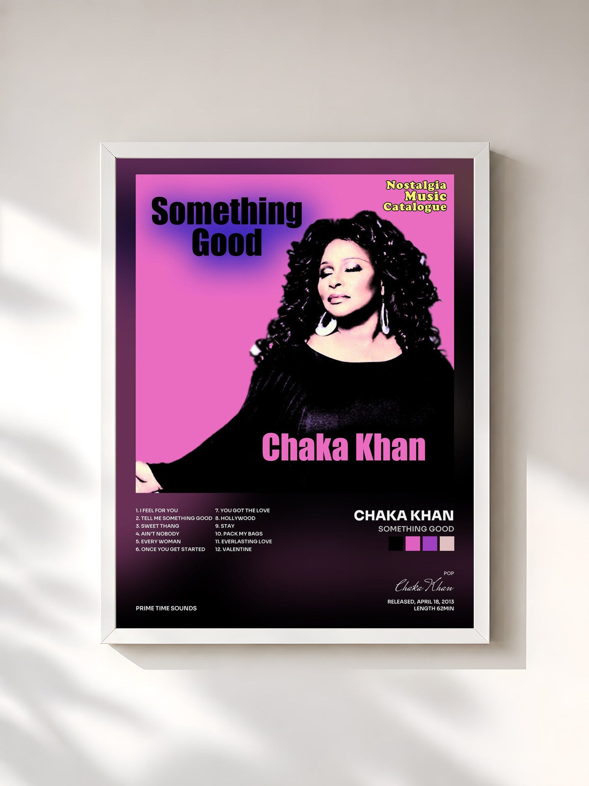 #blanc Tableau de l'album Something Good de Chaka Khan, cadre blanc, imprimé et encadré en France