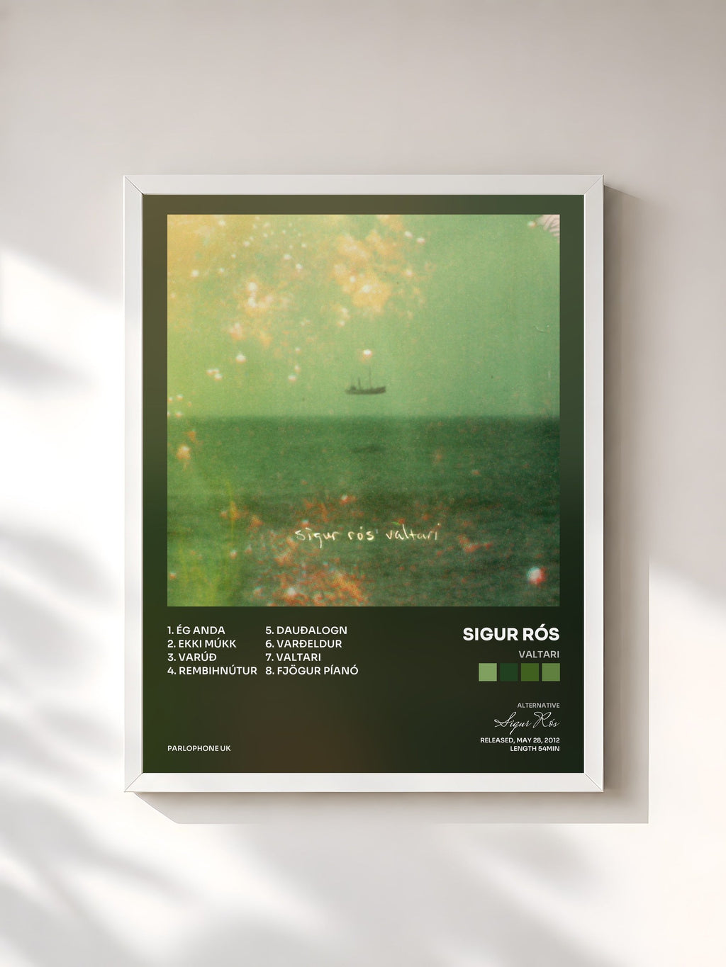 #blanc Valtari by Sigur Rós as a framed art print, white frame, printed and framed in France