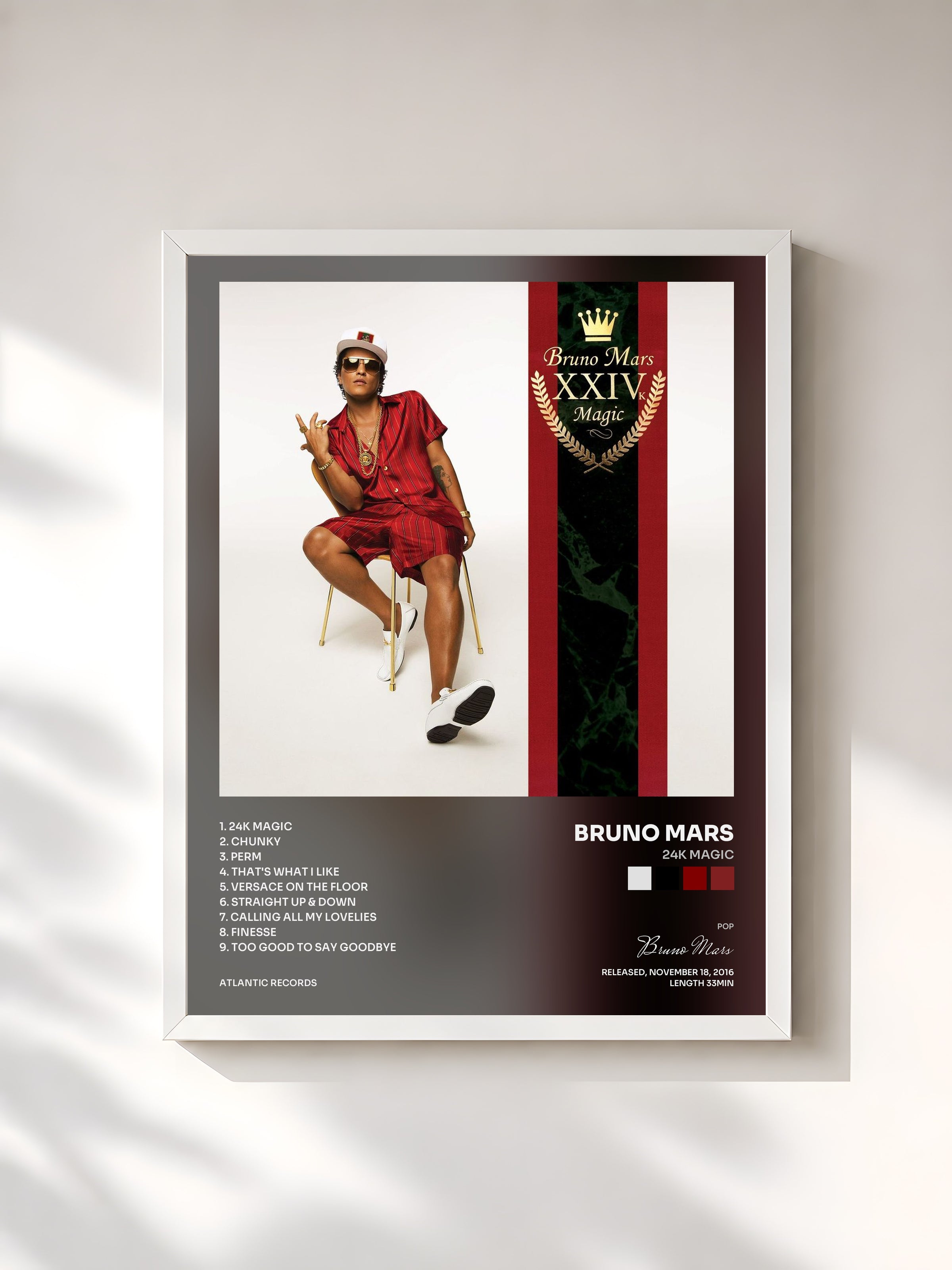 #blanc 24K Magic di Bruno Mars in stampa incorniciata, cornice bianca, stampata e incorniciata in Francia