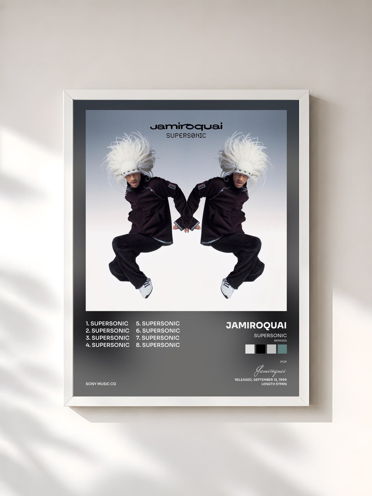 #blanc Supersonic (Remixes) de Jamiroquai en lámina enmarcada, marco blanco, impresa y enmarcada en Francia