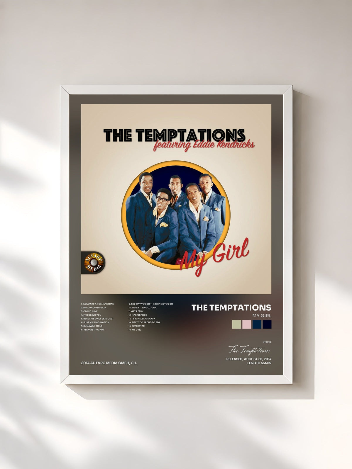 #blanc My Girl de The Temptations en lámina enmarcada, marco blanco, impresa y enmarcada en Francia