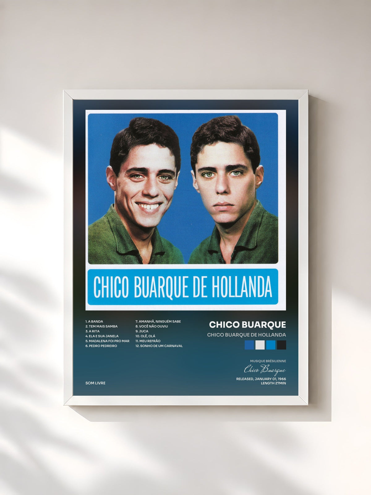 #blanc Tableau de l'album Chico Buarque de Hollanda de Chico Buarque, cadre blanc, imprimé et encadré en France