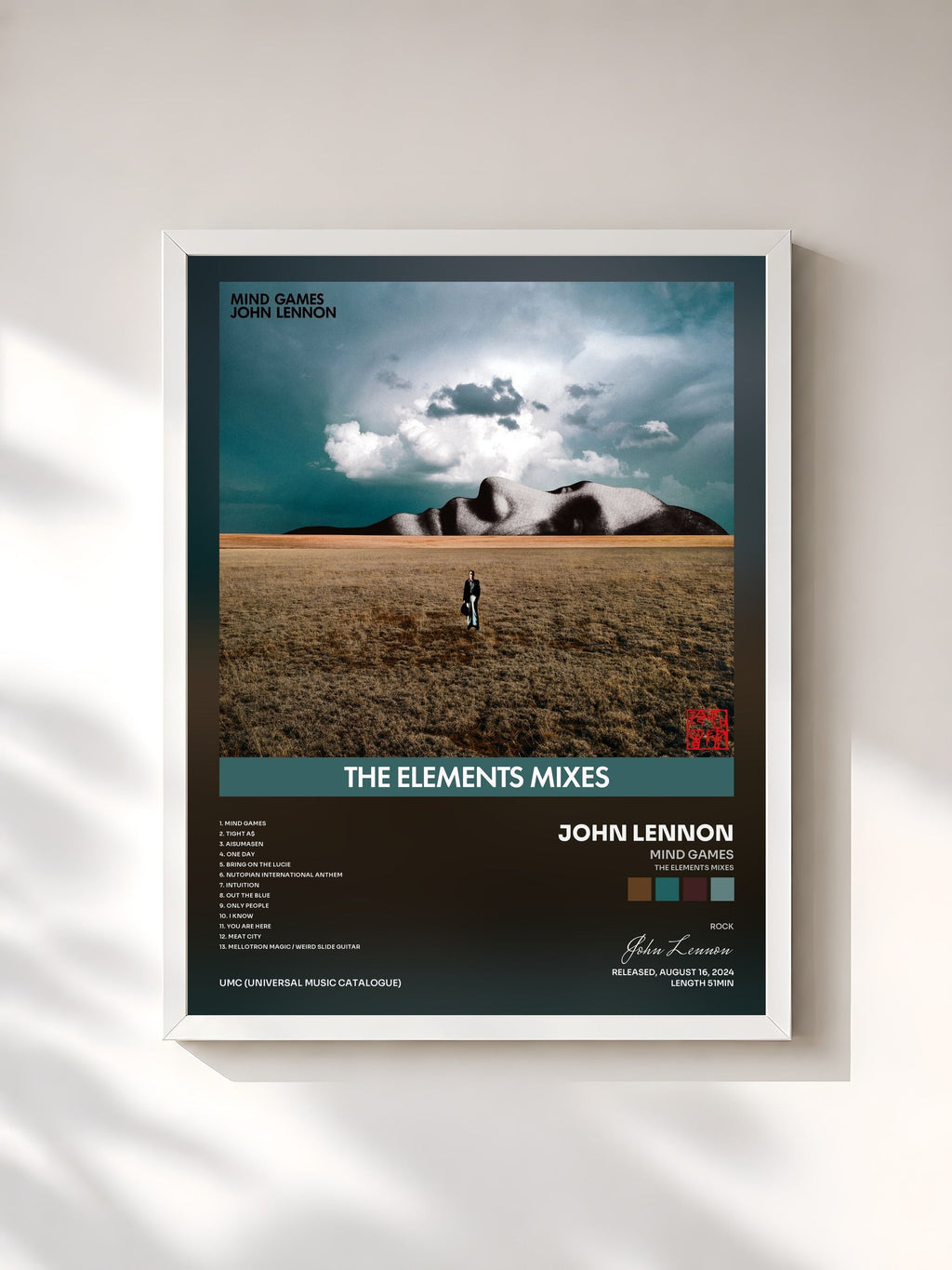 #blanc Mind Games (The Elements Mixes) di John Lennon in stampa incorniciata, cornice bianca, stampata e incorniciata in Francia