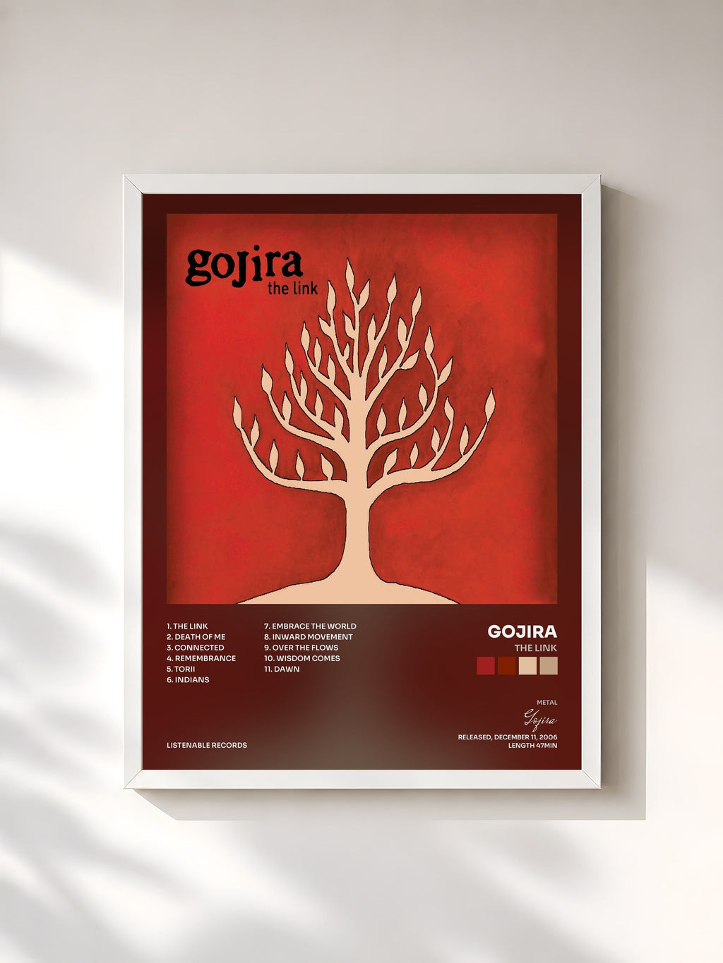 #blanc Tableau de l'album The link de Gojira, cadre blanc, imprimé et encadré en France