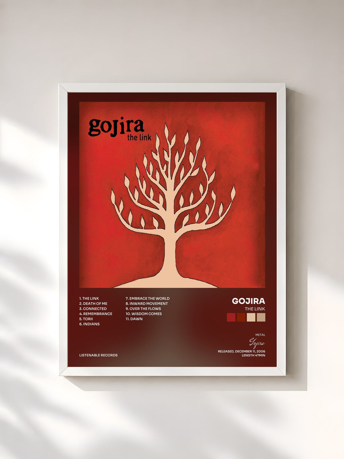 #blanc Tableau de l'album The link de Gojira, cadre blanc, imprimé et encadré en France