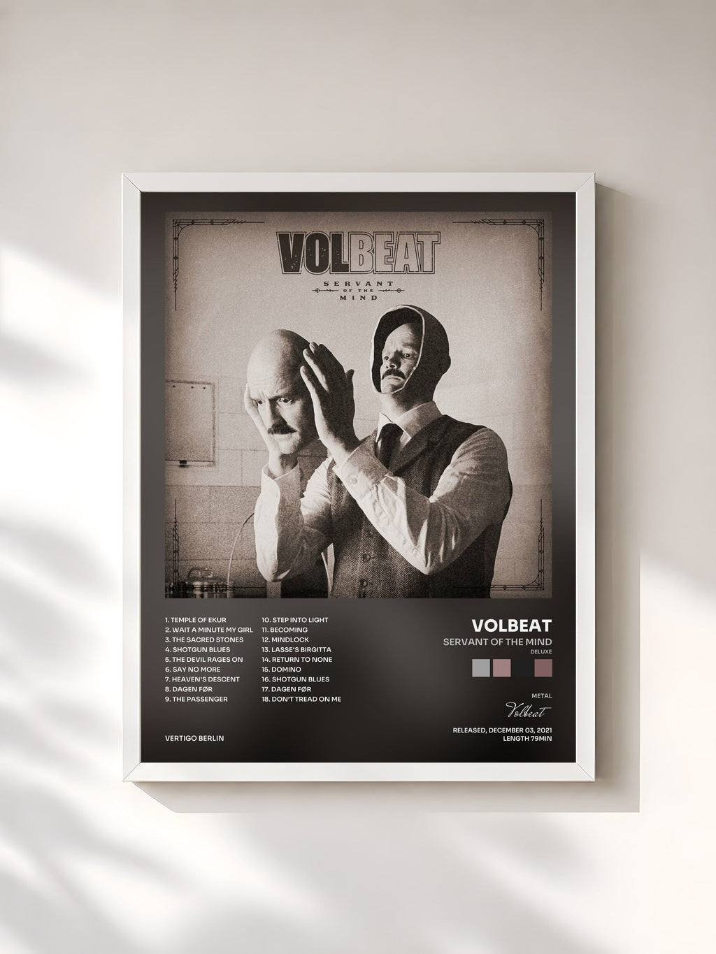 #blanc Tableau de l'album Servant Of The Mind (Deluxe) de Volbeat, cadre blanc, imprimé et encadré en France