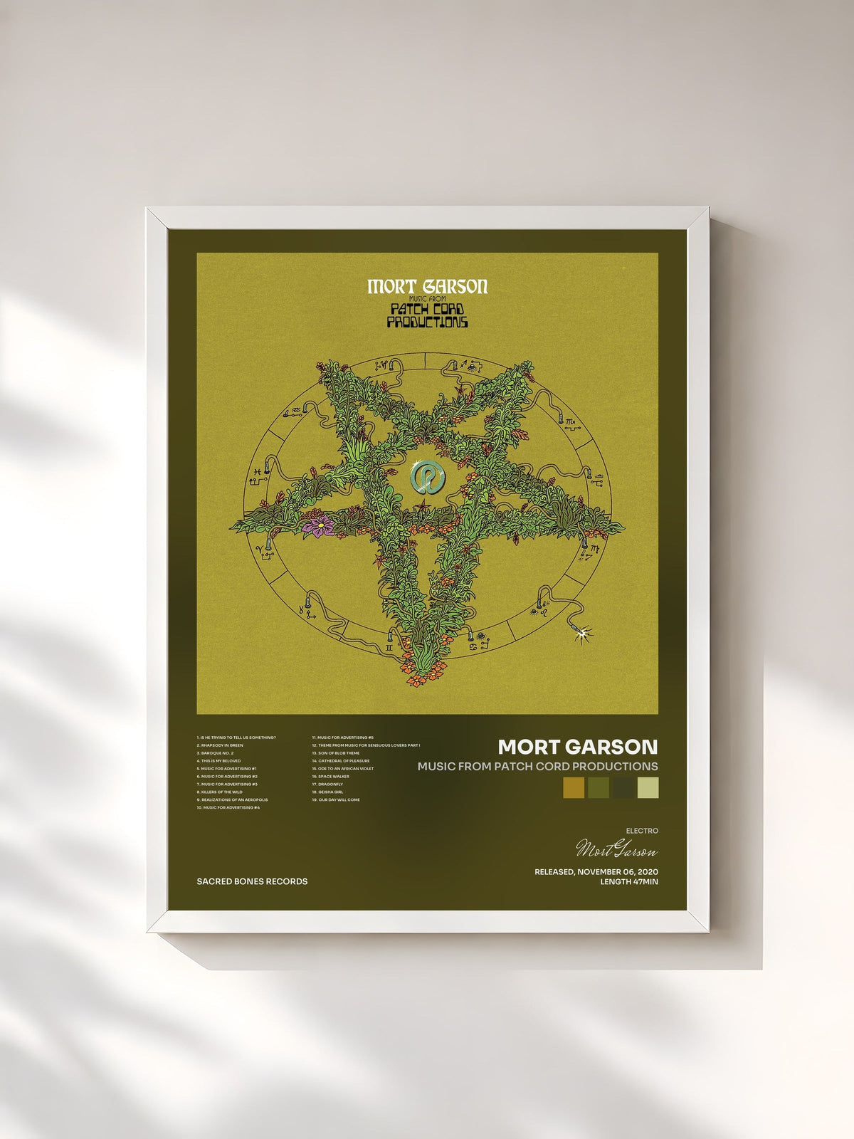 #blanc Tableau de l'album Music from Patch Cord Productions de Mort Garson, cadre blanc, imprimé et encadré en France