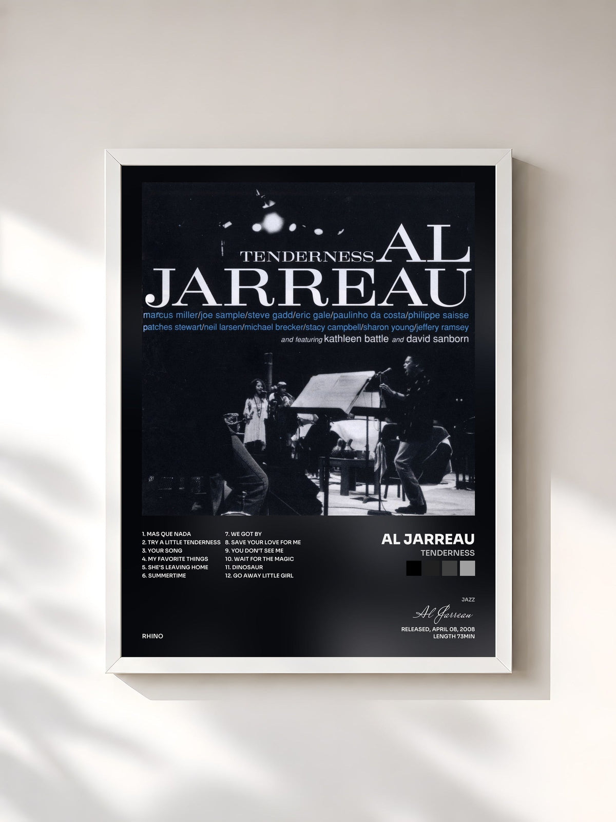 #blanc Tableau de l'album Tenderness de Al Jarreau, cadre blanc, imprimé et encadré en France