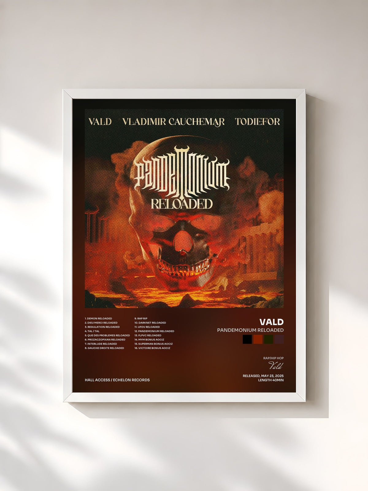 #blanc Tableau de l'album PANDEMONIUM RELOADED de Vald, cadre blanc, imprimé et encadré en France