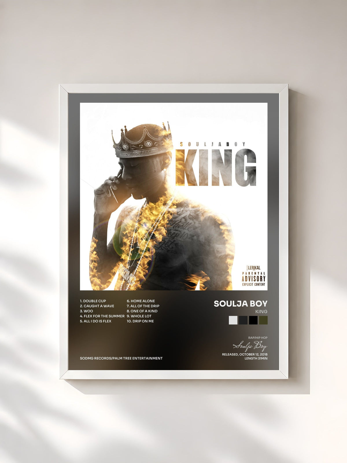 #blanc King by Soulja Boy as a framed art print, white frame, printed and framed in France