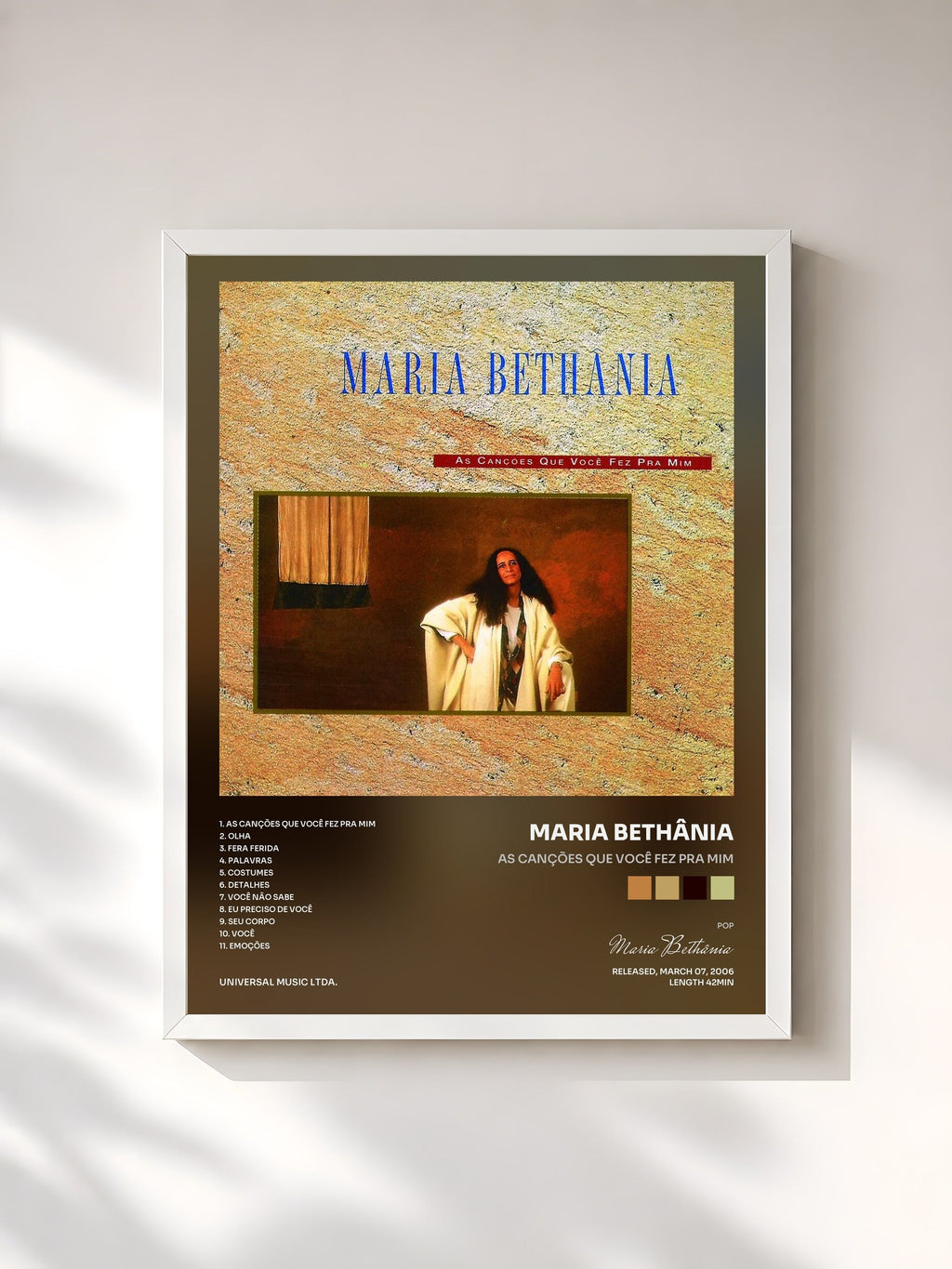 #blanc Tableau de l'album As Canções Que Você Fez Pra Mim de Maria Bethânia, cadre blanc, imprimé et encadré en France