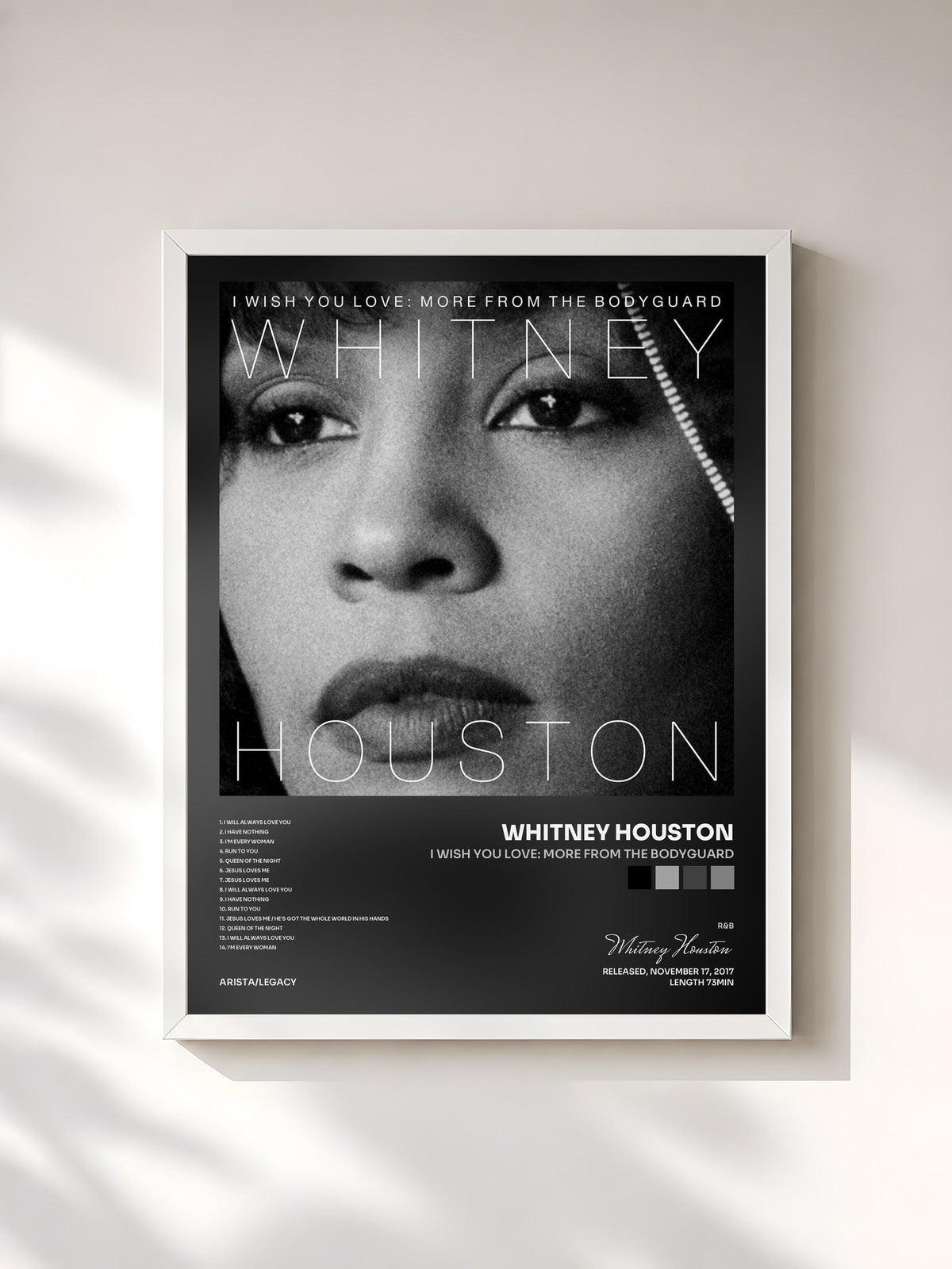 #blanc Tableau de l'album I Wish You Love: More From The Bodyguard de Whitney Houston, cadre blanc, imprimé et encadré en France