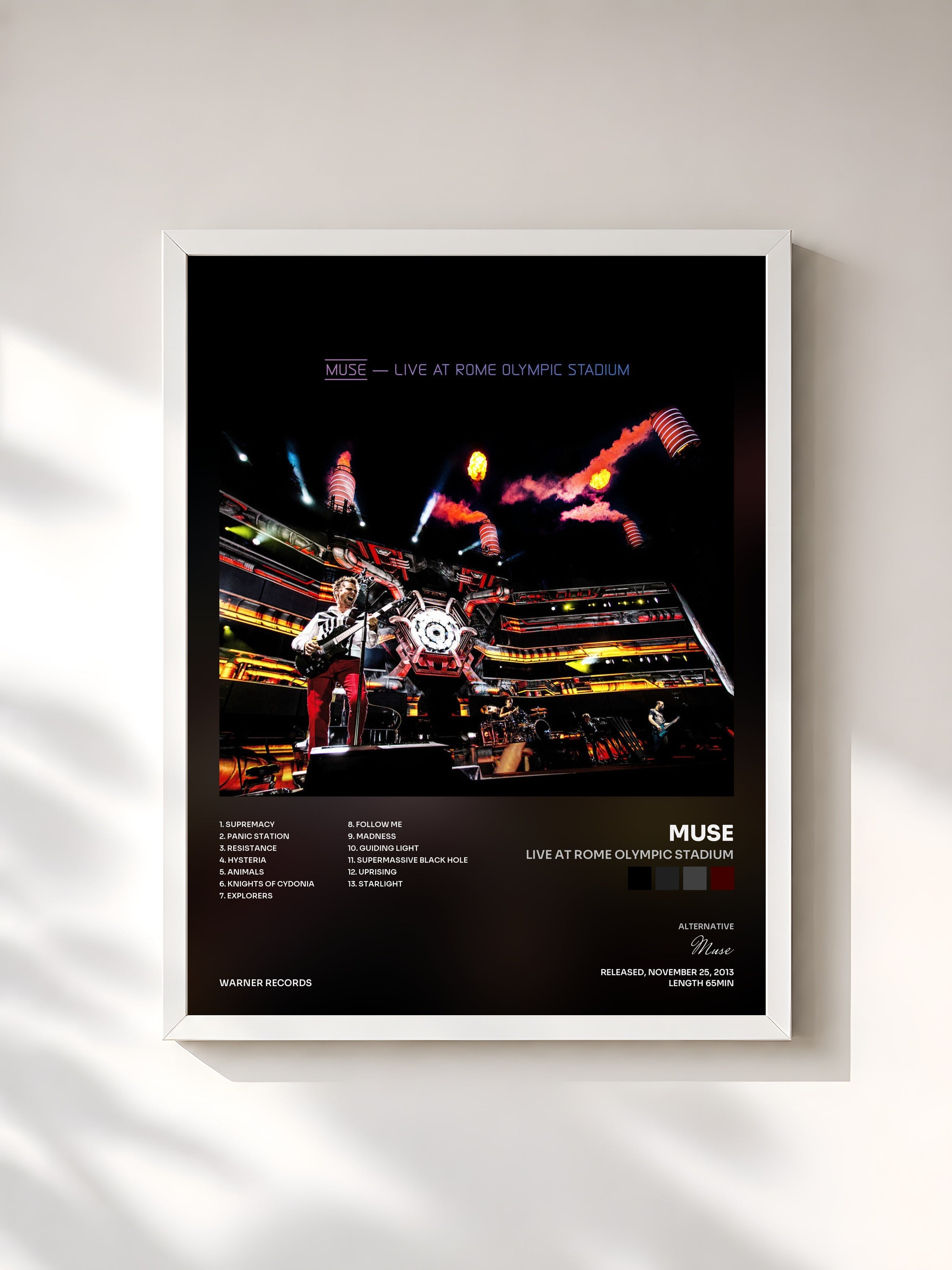 #blanc Tableau de l'album Live at Rome Olympic Stadium de Muse, cadre blanc, imprimé et encadré en France