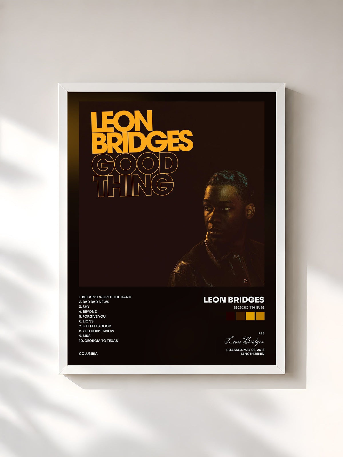 #blanc Good Thing by Leon Bridges as a framed art print, white frame, printed and framed in France