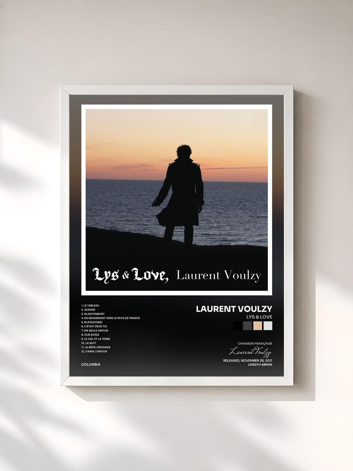 #blanc Tableau de l'album Lys & Love de Laurent Voulzy, cadre blanc, imprimé et encadré en France