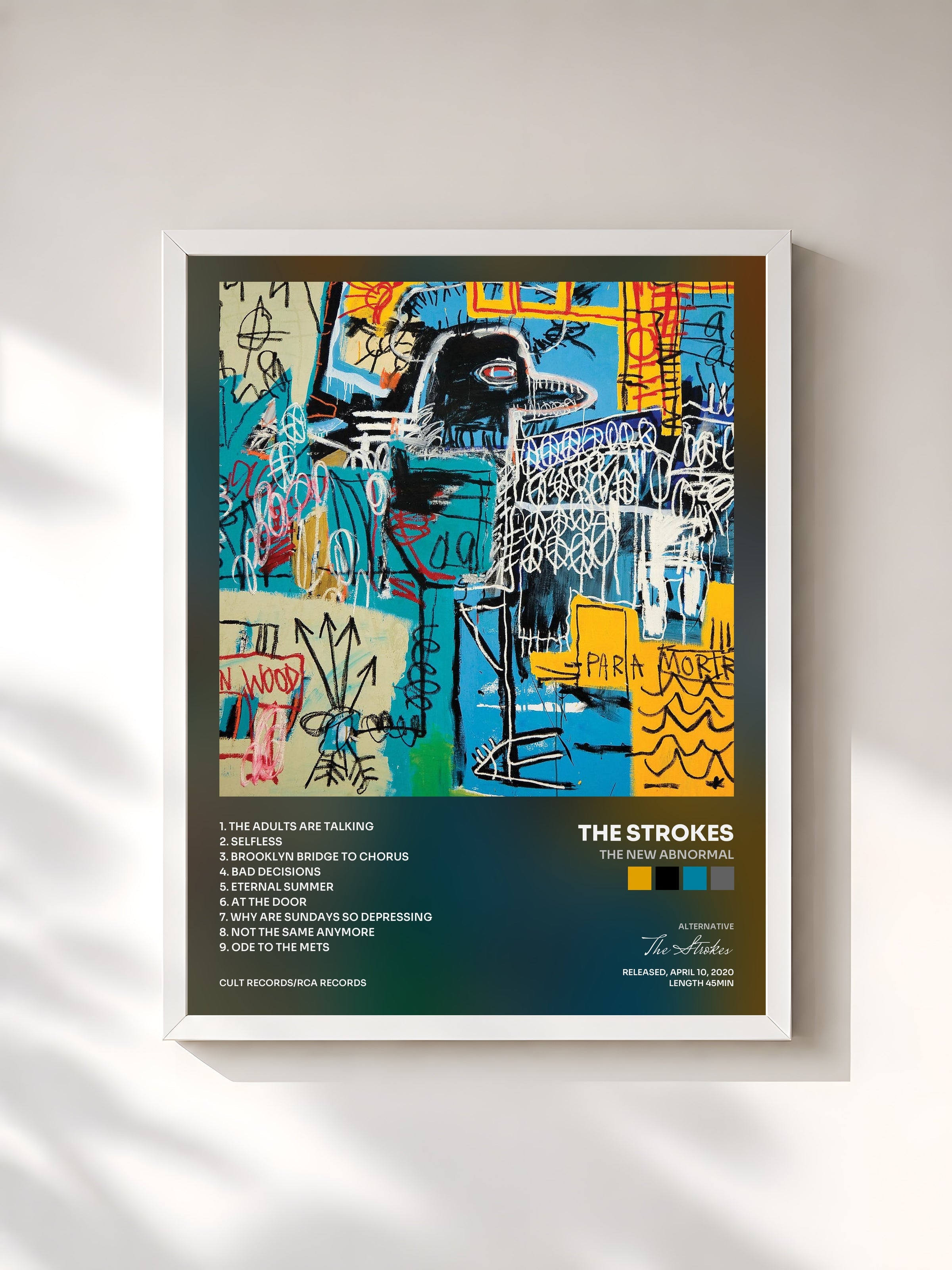 #blanc Tableau de l'album The New Abnormal de The Strokes, cadre blanc, imprimé et encadré en France