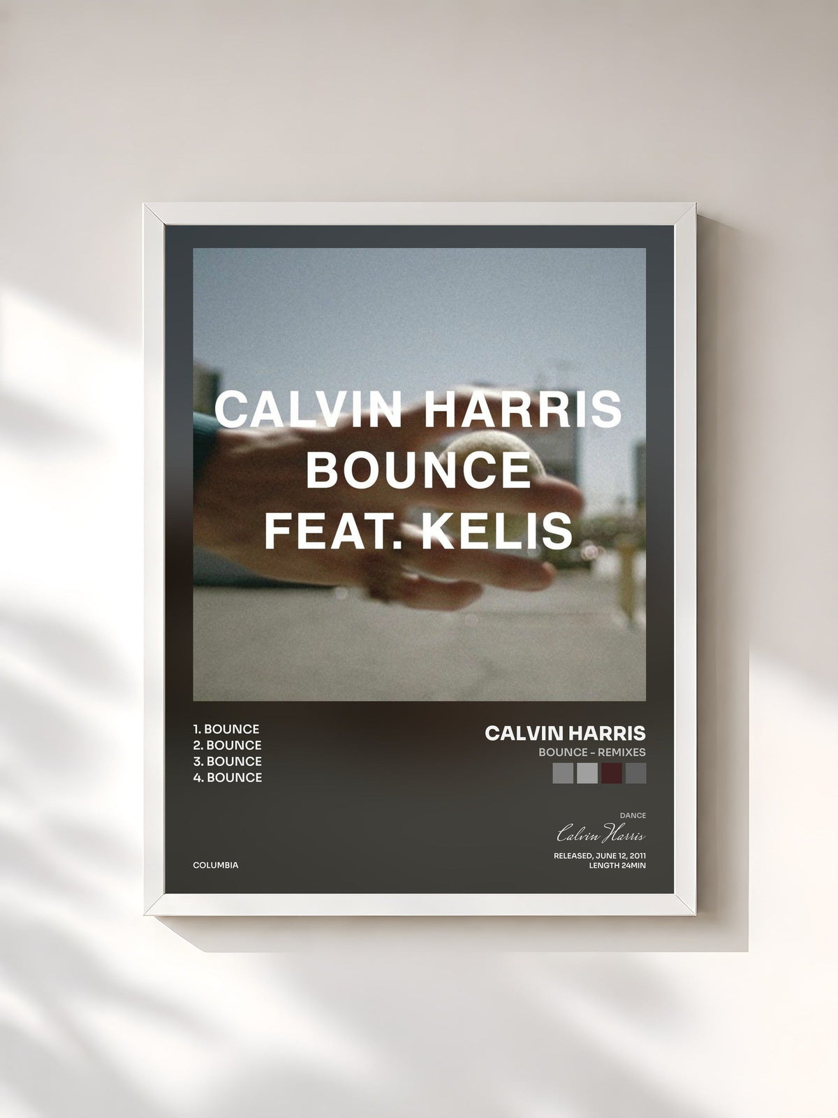 #blanc Tableau de l'album Bounce - Remixes de Calvin Harris, cadre blanc, imprimé et encadré en France